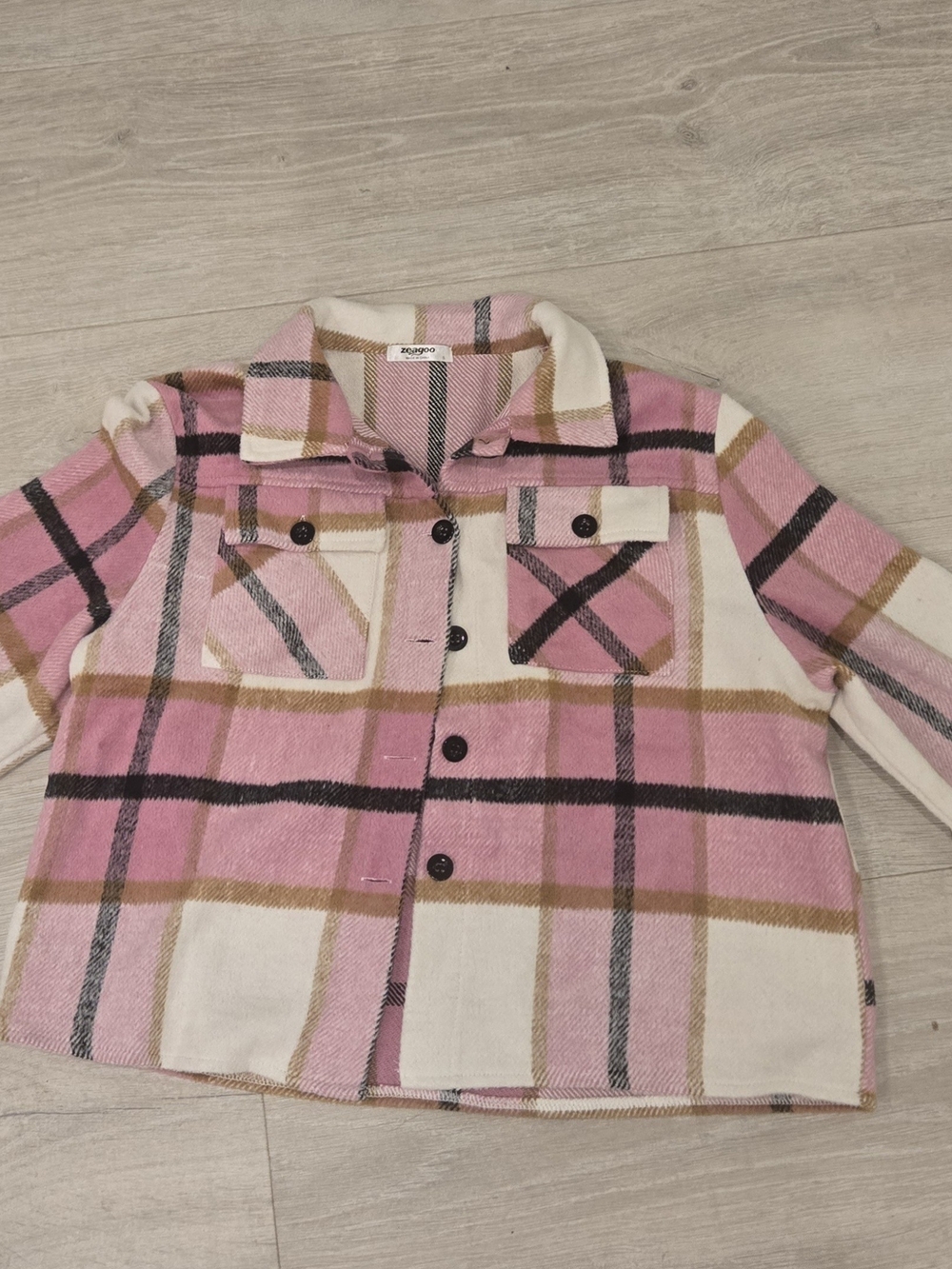 zeagoo Pink Plaid Button-Front Shacket